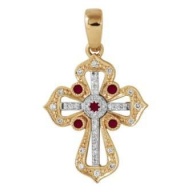 Крест золотой декоративный с рубинами и бриллиантами  