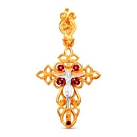 Крест православный из комбинированного золота с рубинами