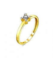 Кольцо из лимонного золота классическое с бриллиантами