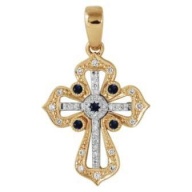 Крест золотой декоративный с сапфирами и бриллиантами