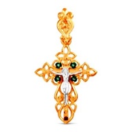Крест православный из комбинированного золота с изумрудами