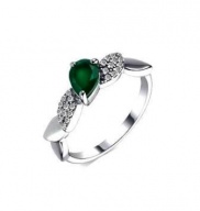 Кольцо серебряное с агатом зеленым и фианитами  