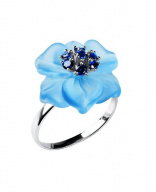 Кольцо серебряное "Цветы"с голубыми и сапфировыми кварцами