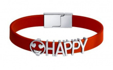 Браслет кожаный с серебряным декором "HAPPY"