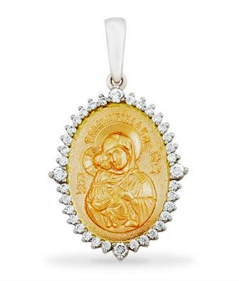 Икона из комбинированного золота Богородицы «Владимирская» 