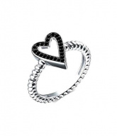 Кольцо-сердце серебряное с черными фианитами
