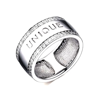 Серебряное широкое кольцо с фианитами "Unique"