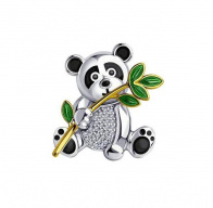 Брошь серебряная "Панда" с  эмалью и фианитами 