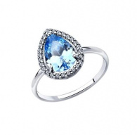 Кольцо серебряное с голубым и белыми фианитами 