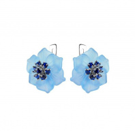 Серьги серебряные "Цветы"с голубыми и сапфировыми кварцами : 
