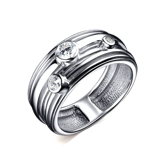 Серебряное широкое кольцо с фианитами  