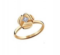 Кольцо "Роза" золотое с бриллиантом  