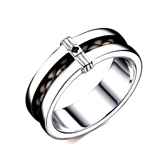 Кольцо-"унисекс" серебряное оксидированное  с черным бриллиантом