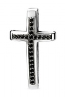 Крест декоративный серебряный с черными фианитами 